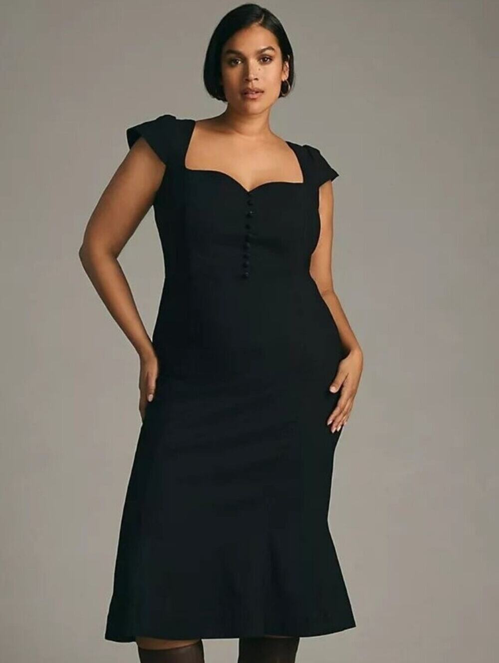 Anthropologie Cecily Fit & Flare Sweetheart Dress in Black XL